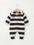 Black Striped Hooded Woolen Romper