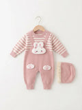 Charming Pink Bunny Woolen Romper & Hat Set