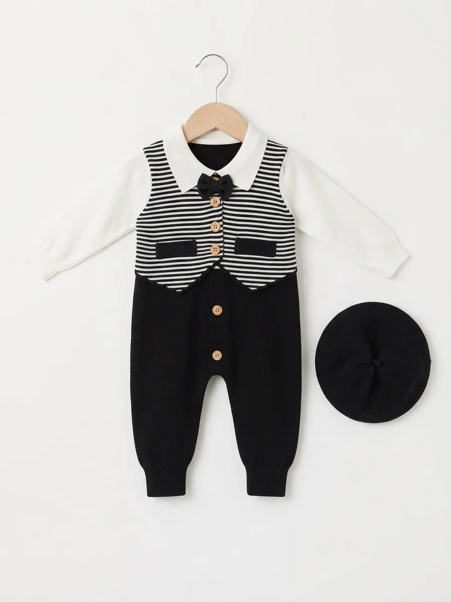 Classic Black Romper & Beret Set