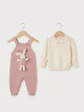 Bunny Pink Woolen Romper with Ruffle Collar