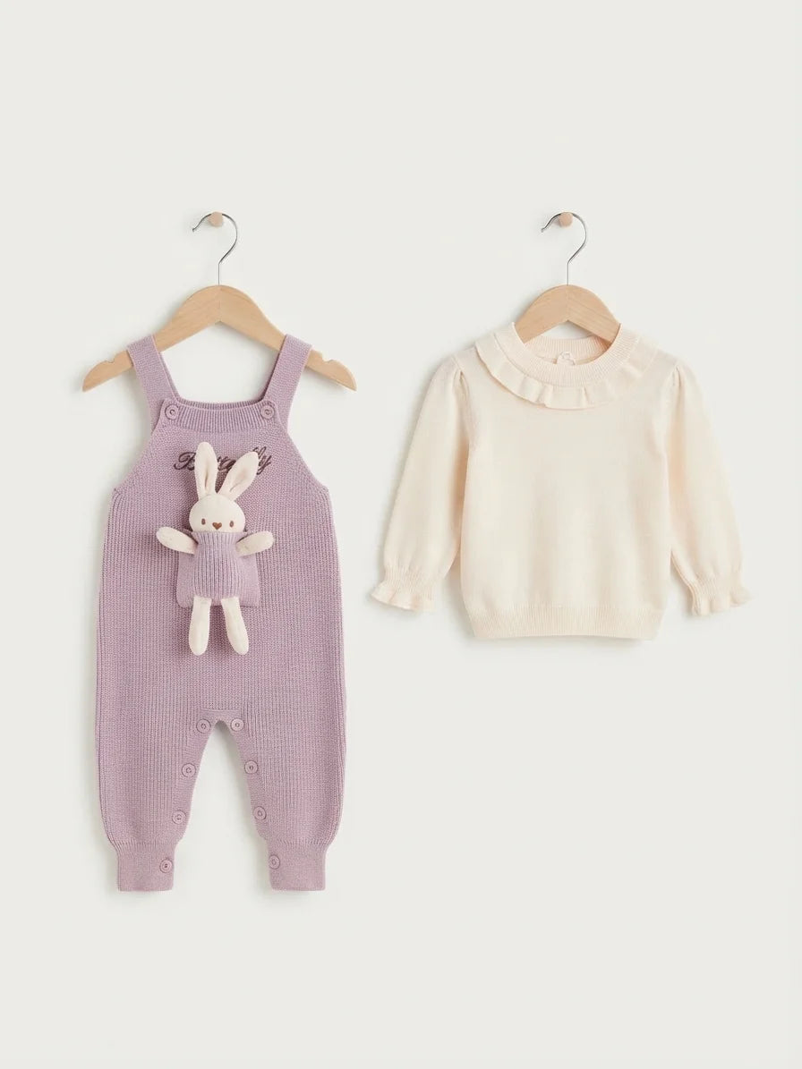 Bunny Purple Woolen Romper with Ruffle Collar