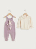Bunny Purple Woolen Romper with Ruffle Collar