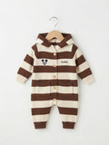 Brown Striped Hooded Woolen Romper