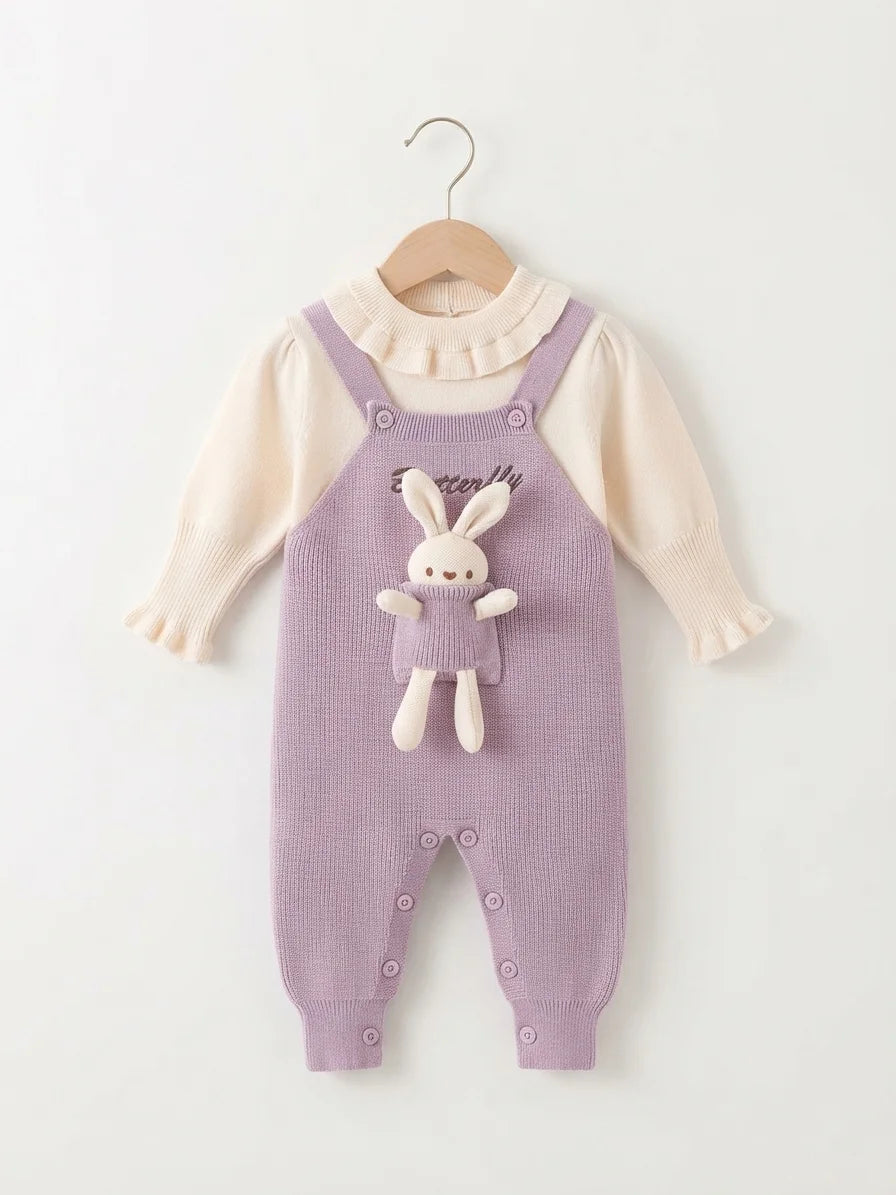 Bunny Purple Woolen Romper with Ruffle Collar
