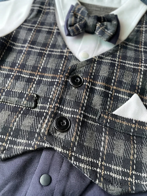 Blue Check Formal Winter Romper