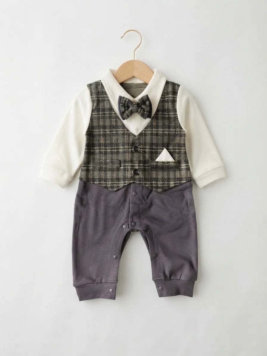 Blue Check Formal Winter Romper